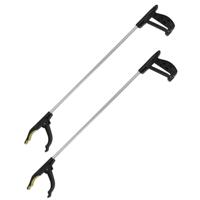 Afvalgrijper met klemgreep - 2x - 77 cm - grijphulp - afvalprikker - zwart/zilver - opruimen - schoo