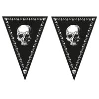 3x stuks piraten doodshoofd thema vlaggetjes slingers/vlaggenlijnen zwart van 5 meter - Vlaggenlijnen - thumbnail