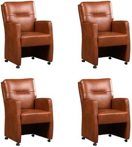 Leren eetkamerfauteuil sharp, bruin leer, bruine keukenstoelen