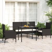 4-delige Loungeset met kussens poly rattan zwart