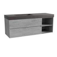 Storke Edge zwevend badmeubel 150 x 52 cm beton donkergrijs met Scuro High asymmetrisch linkse wastafel in kwarts mat zwart - thumbnail