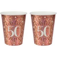 Verjaardag feest bekertjes leeftijd - 20x - 50 jaar - rose goud - karton - 270 ml
