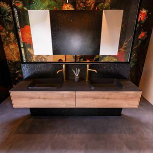 Badkamermeubelset Mondiaz Erin 200 cm met 2 Lades met RIDGE Wastafel Dubbel Urban met 2 kraangaten Greeploos Mat Washed Oak