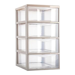 Ladeblokje/bureau organizer met 4x lades - transparant/beige - L18 x B25 x H33 cm - plastic