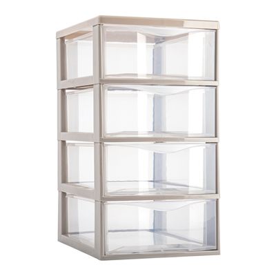 Ladeblokje/bureau organizer met 4x lades - transparant/beige - L18 x B25 x H33 cm - plastic