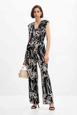 Lange jumpsuit met geïllustreerde bloemen - BLACK - S
