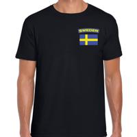 Zweden thema t-shirt - met vlag op borst - zwart - voor heren - landen shirt - supporters