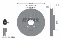 Remschijf TEXTAR, Remschijftype: Binnen geventileerd, u.a. für Saab, Vauxhall, Opel, Chevrolet, Buick, GMC - thumbnail