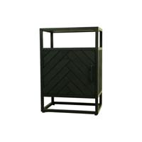 Nachtkastje 1 Deur Links-45x32x65-Zwart-Mango/Metaal