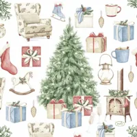 Duni 3-laags tissue servet tree and gifts 33x33cm wit, groen 20 stuks