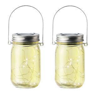 2x stuks solar lamp pot met deksel geel glas 14 cm