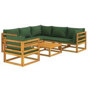 vidaXL 7-delige Loungeset met groene kussens massief hout