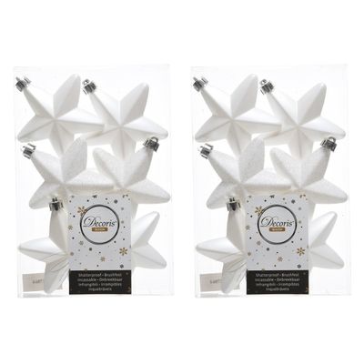24x Winter witte sterren kerstballen 7 cm kunststof