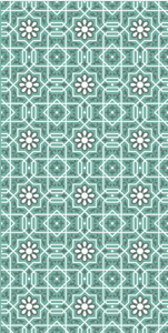 Groen vinyl vloerkleed keuken met witte bloemen