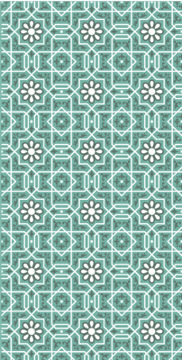 Groen vinyl vloerkleed keuken met witte bloemen