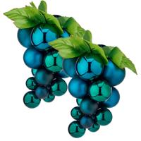 Kerstornament druiventros - 2x stuks - blauw - 28 cm - kunststof - kersthanger fruit - wijn thema