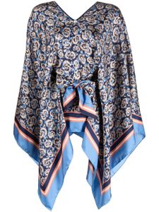 Ferragamo poncho en soie à imprimé animalier - Bleu