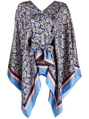 Ferragamo poncho en soie à imprimé animalier - Bleu
