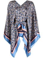 Ferragamo poncho en soie à imprimé animalier - Bleu