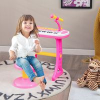 Elektronisch 31 Toetsenbord voor Kinderen met Krukje & Microfoon voor Kinderen Vanaf 3 Jaar Roze