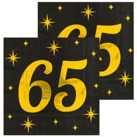 Verjaardag feest servetten - leeftijd 65 jaar - 32x stuks - zwart/goud - sterren - 33 x 33 cm