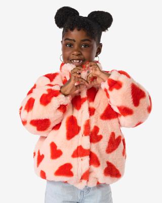 HEMA Kinderjas teddy hartjes roze (roze)