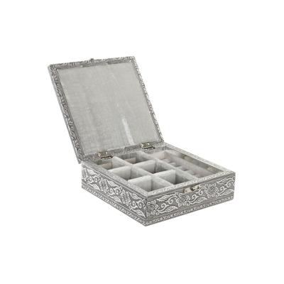 Juwelenkistje Home ESPRIT Zilverkleurig Natuurlijk Hout Aluminium 18 x 18 x 6 cm