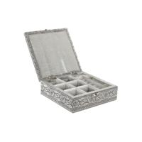 Juwelenkistje Home ESPRIT Zilverkleurig Natuurlijk Hout Aluminium 18 x 18 x 6 cm