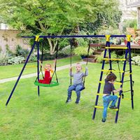 Schommelset met 2 Schommels Basketbalmand Klimnet en Klimladder Kinderschommel Tuinschommel Dubbele Schommel voor Tuin Erf