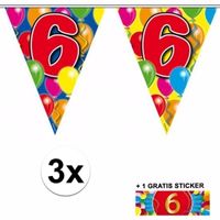 3 Gekleurde slingers 6 jaar met sticker - thumbnail