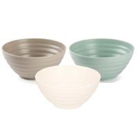 Plasticforte onbreekbaar servies kommetjes - 12x stuks - groen/wit/taupe - kunststof - 14 x 6.5 cm