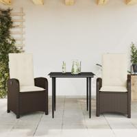 3-delige Tuinset met kussens poly rattan bruin