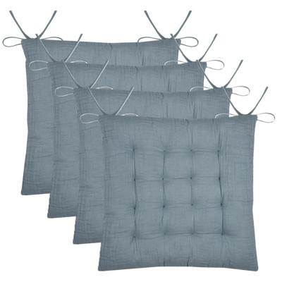 Stof Textile stoelkussen Coline - 4x - ijsblauw - 38 x 38 x 4 cm - touwtjes sluiting