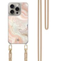 iPhone 15 Pro hoesje met beige koord - Marmer waves iPhone 15 Pro hoesje met beige koord - Marmer waves