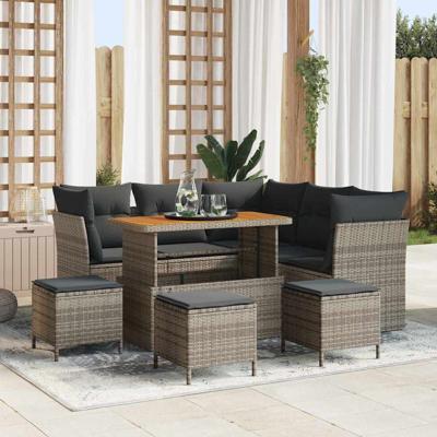 Tuinbankenset 9 pcs Grijs poly rattan