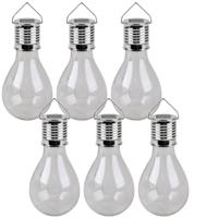 Sunnydays Solar sfeer hanglamp - 6x - tuin - lampenbol - wit - glas - 15 cm