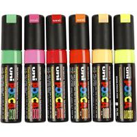 Uni-Posca Posca marker, afm pc-8k, lijndikte 8 mm, breed, semi-dekkend, diverse kleuren, 6 stuk/ 1 doos