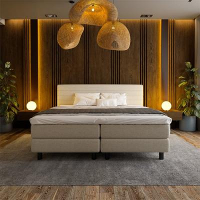 1-Persoons Boxspring Hotel - Straight - Beige 90x200 cm - Pocketvering - Inclusief Topper - Dekbed-Discounter.nl