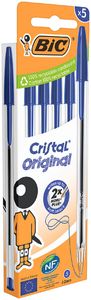 Bic Cristal balpen medium, blauw, blister van 5 stuks