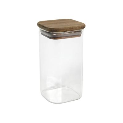 Pot glas acacia deksel 6,2x6,2x11cm