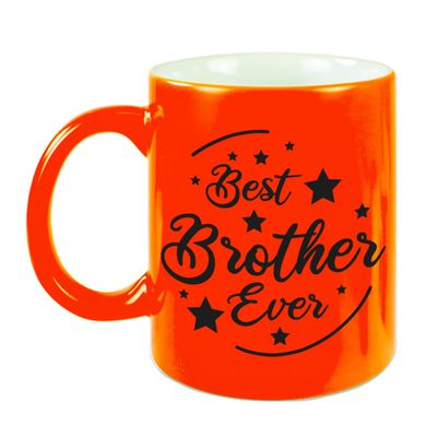 Best Brother Ever cadeau koffiemok / theebeker neon oranje 330 ml Best Brother Ever cadeau koffiemok / theebeker neon oranje 330 ml