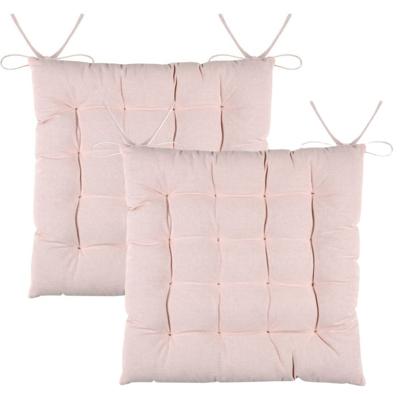 Stof Textile stoelkussens DUO - 2x - lichtroze - 38 x 38 x 3.5 cm - touwtjes sluiting