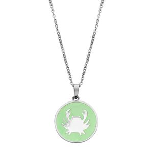 CO88 Collection Zodiac 8CN 26091 Stalen Collier met Hanger - Sterrenbeeld Kreeft 15 mm - Lengte 42 + 5 cm - Zilverkleurig / Mint Groen
