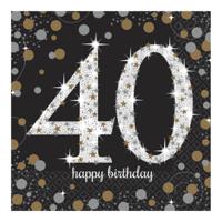 Servetten 40 jaar - 16x stuks - zwart - 33 x 33 cm - confetti - luxe - verjaardag Servetten 40 jaar - 16x stuks - zwart - 33 x 33 cm - confetti - luxe - verjaardag
