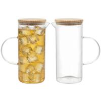 Gerimport Water / sapkan - 2x - met bamboe deksel - 1,5 ltr - boroscilaat glas - schenkkan