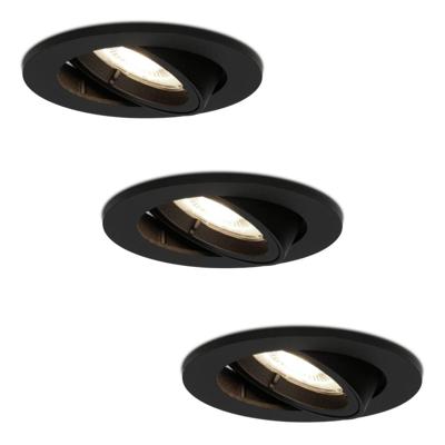 Set van 3 Oslo LED inbouwspot - 5 Watt 400 Lumen - 4000K Neutraal wit - GU10 - Dimbaar - Rond - Kantelbaar - IP20 Stofdicht - Zwart