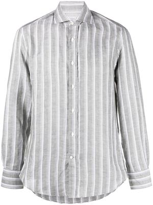 Brunello Cucinelli chemise rayée à col italien - Gris