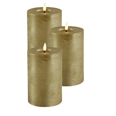 LED kaars/stompkaars - 3x - goud - D10 x H15 cm - timer - warm wit
