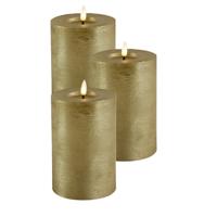 LED kaars/stompkaars - 3x - goud - D10 x H15 cm - timer - warm wit