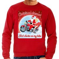 Foute kersttrui voor motorliefhebbers hot chicks rood heren - thumbnail